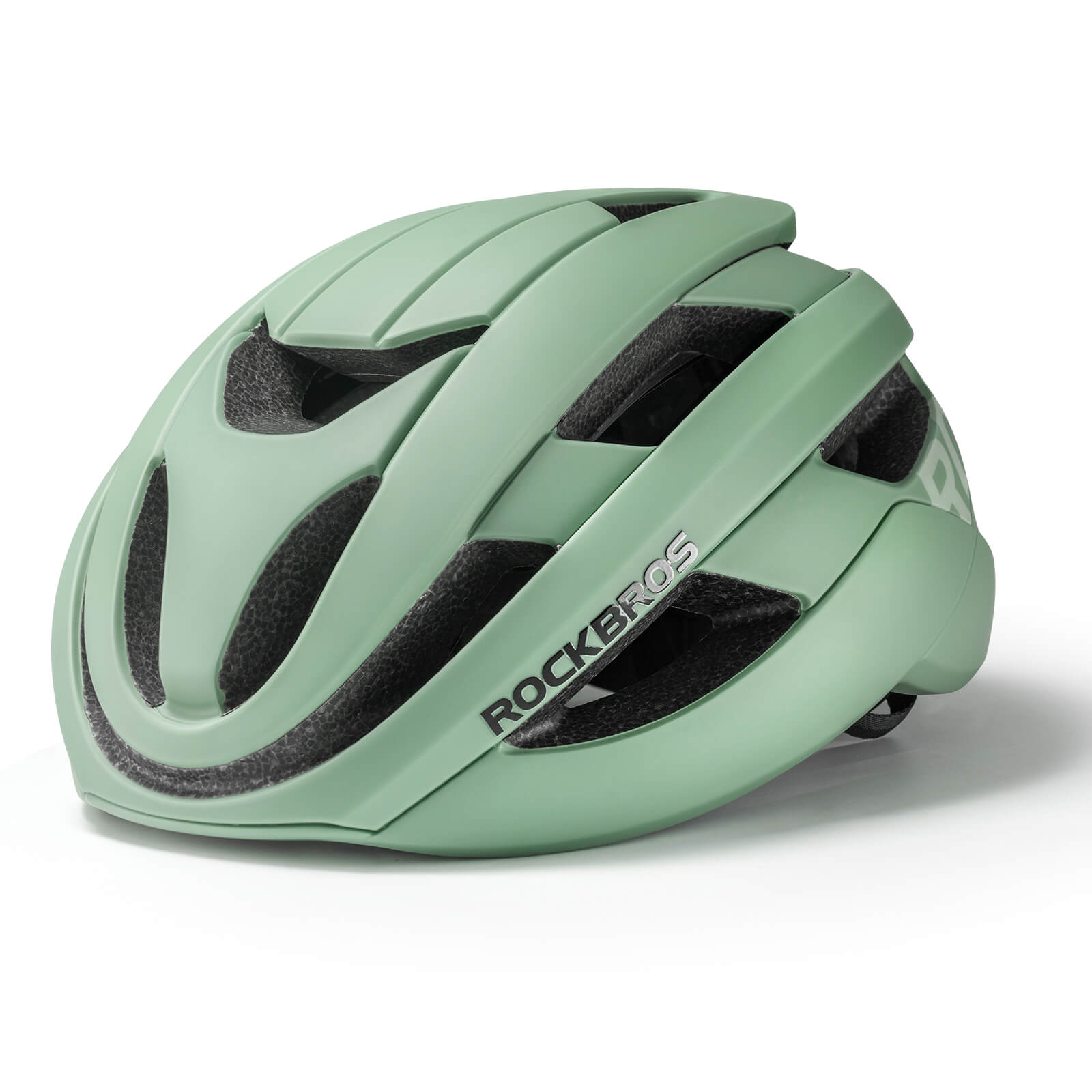 ROCKBROS cycling helmet with CPSC certification, ionic antibacterial liner, PC+EPS in-mold construction
#Color_Matte Green