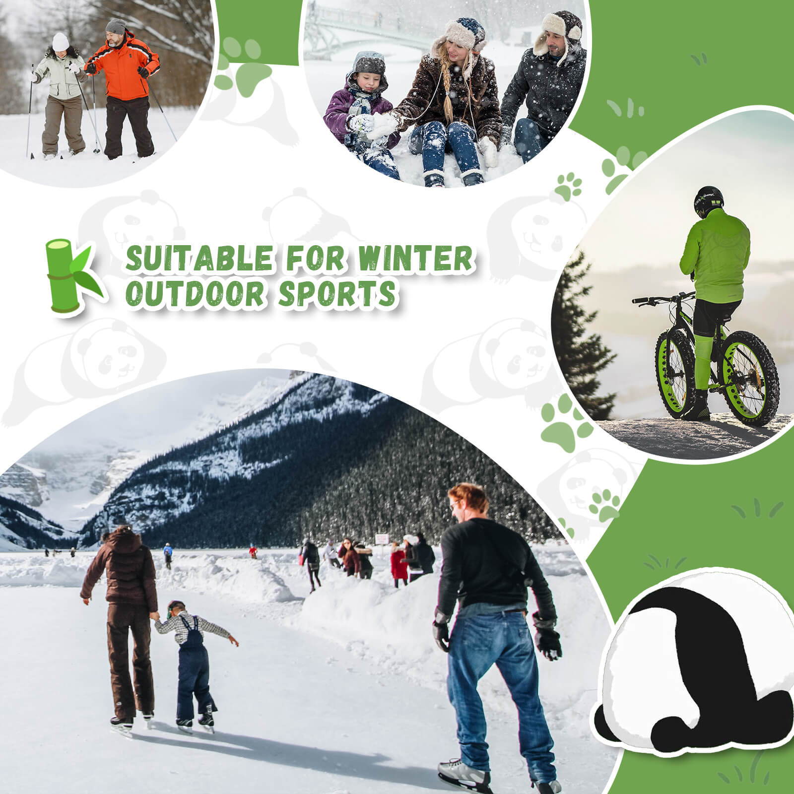 Cute panda design ski mittens by ROCKBROS for family skiing and outdoor adventures.