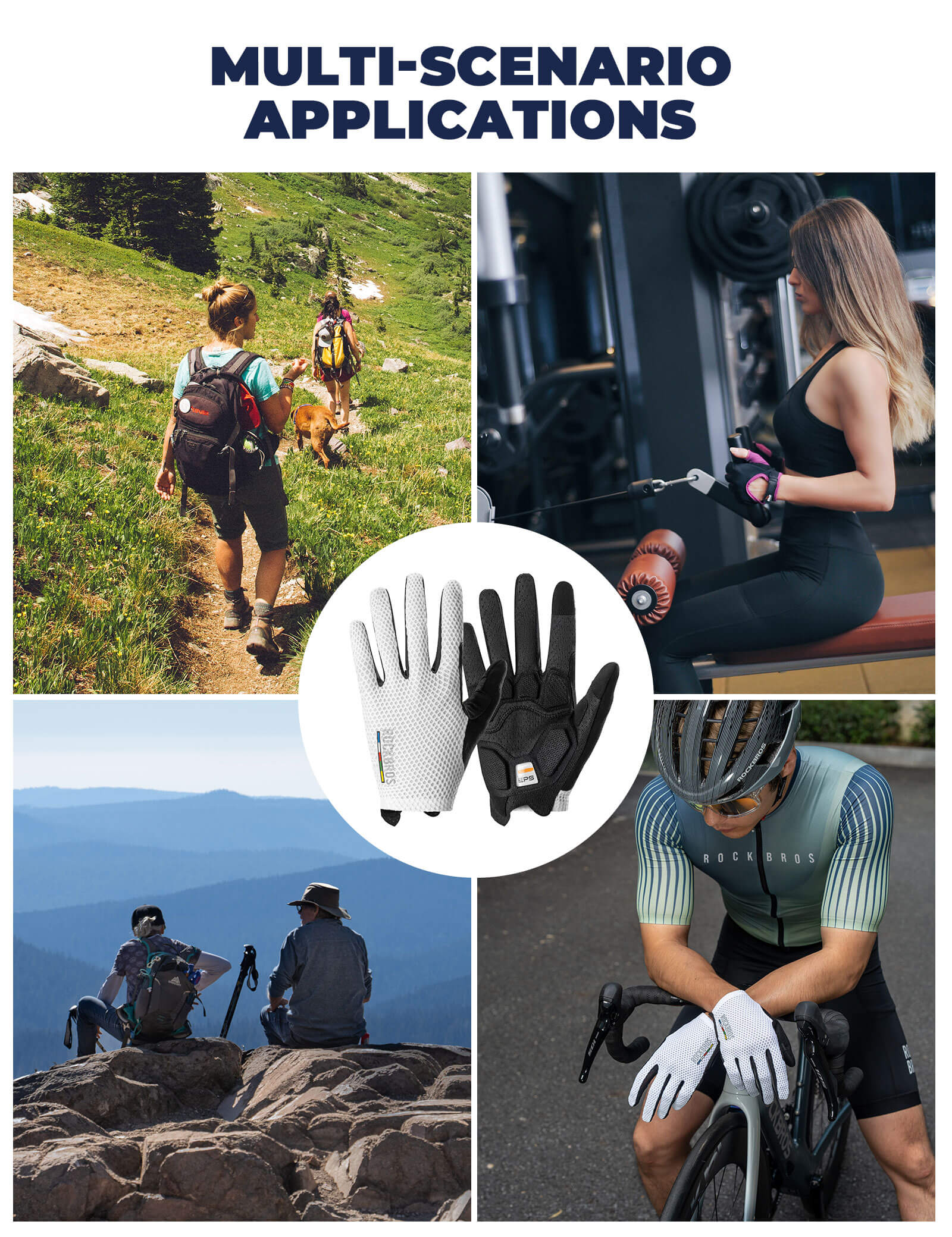 ROCKBROS EPS long finger cycling gloves with SBR padding and breathable mesh for comfortable long rides.