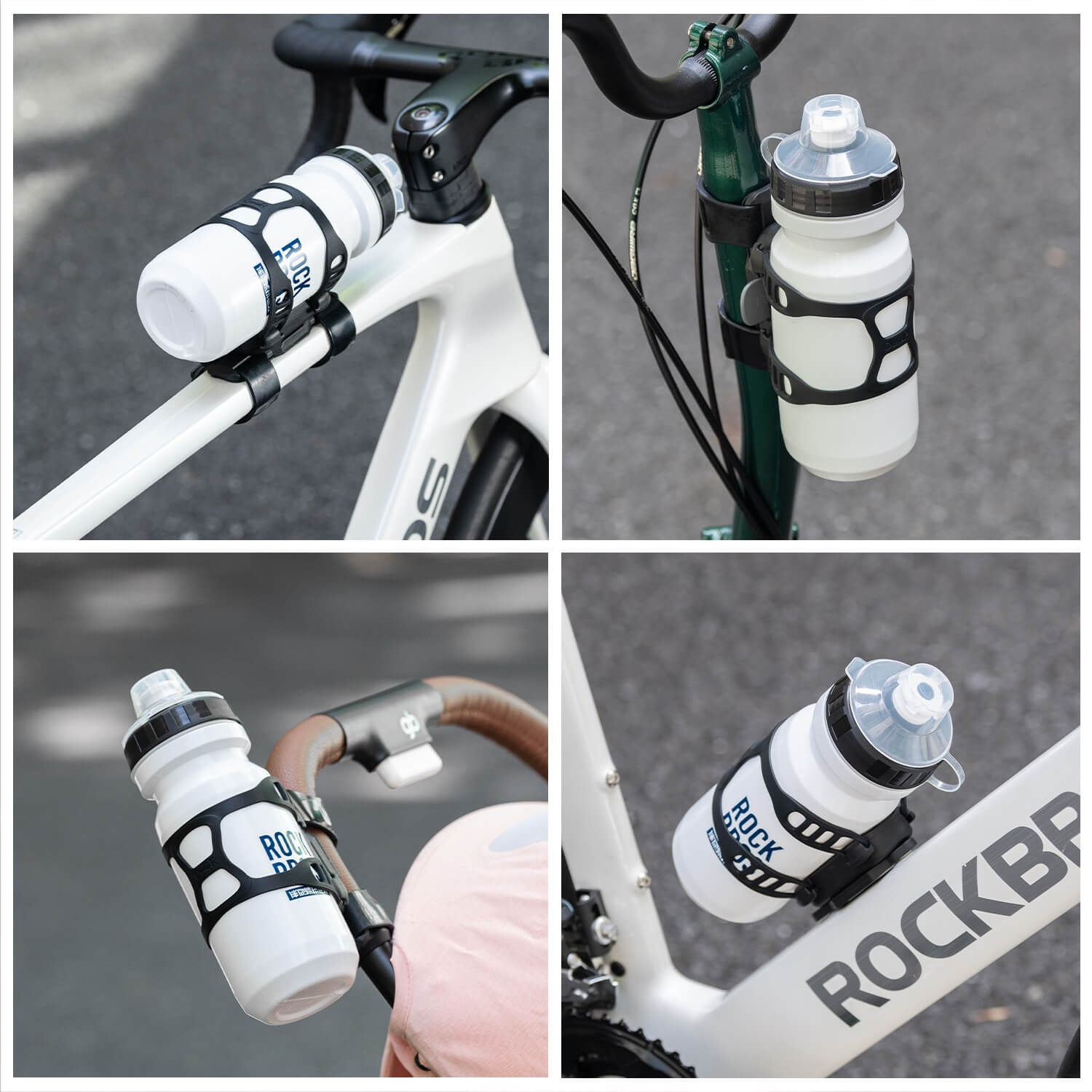 ROCKBROS magnetic bike bottle holder with strap and magnetic mount design for secure cycling hydration.