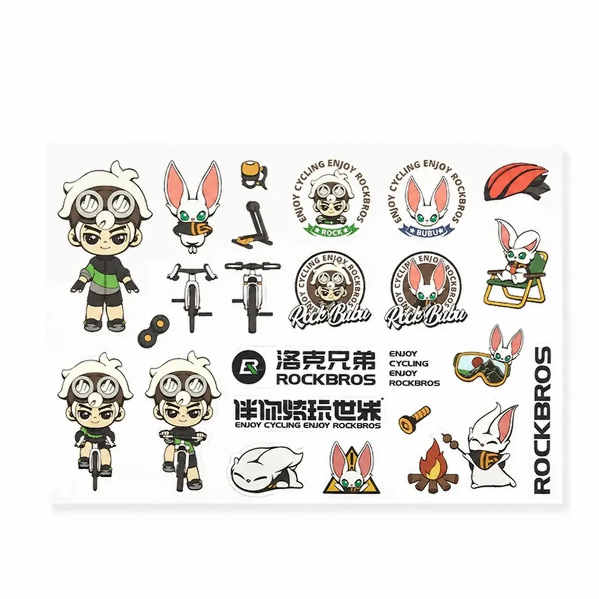 ROCKBROS cycling-themed sticker pack with assorted brand designs