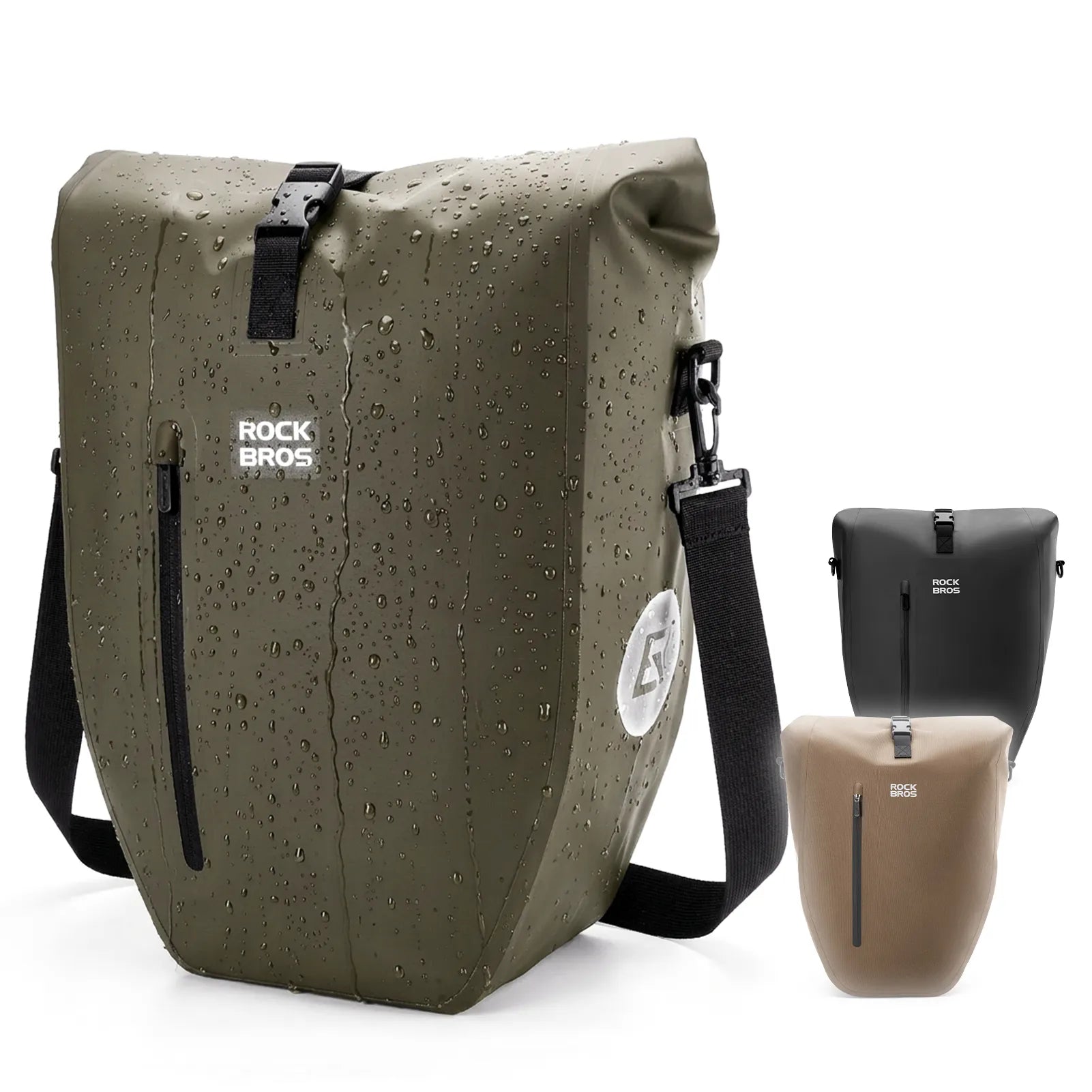 ROCKBROS black waterproof bike pannier 20L roll top rear rack bag
#Color_Dark Green