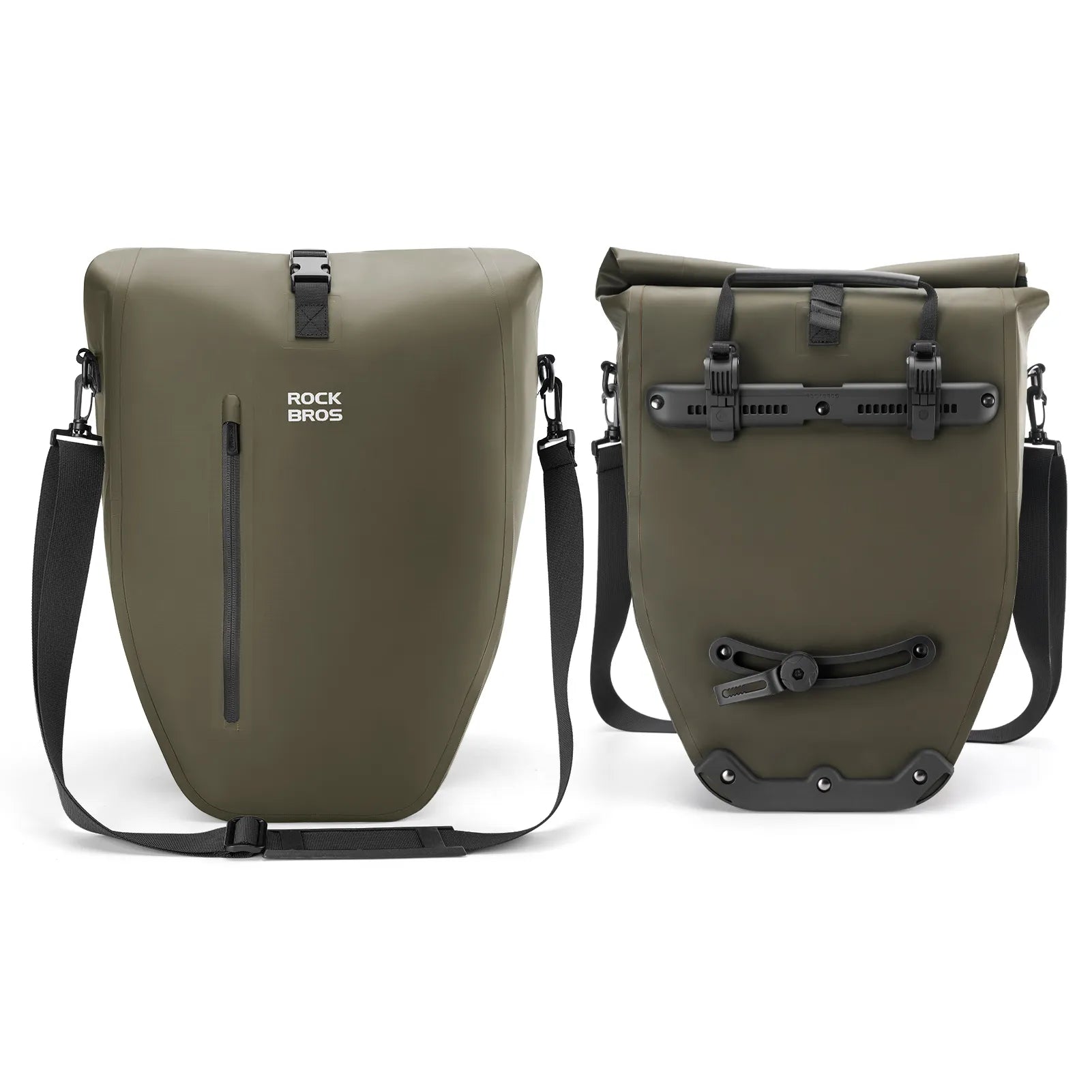 ROCKBROS black waterproof bike pannier 20L roll top rear rack bag
#Color_Dark Green