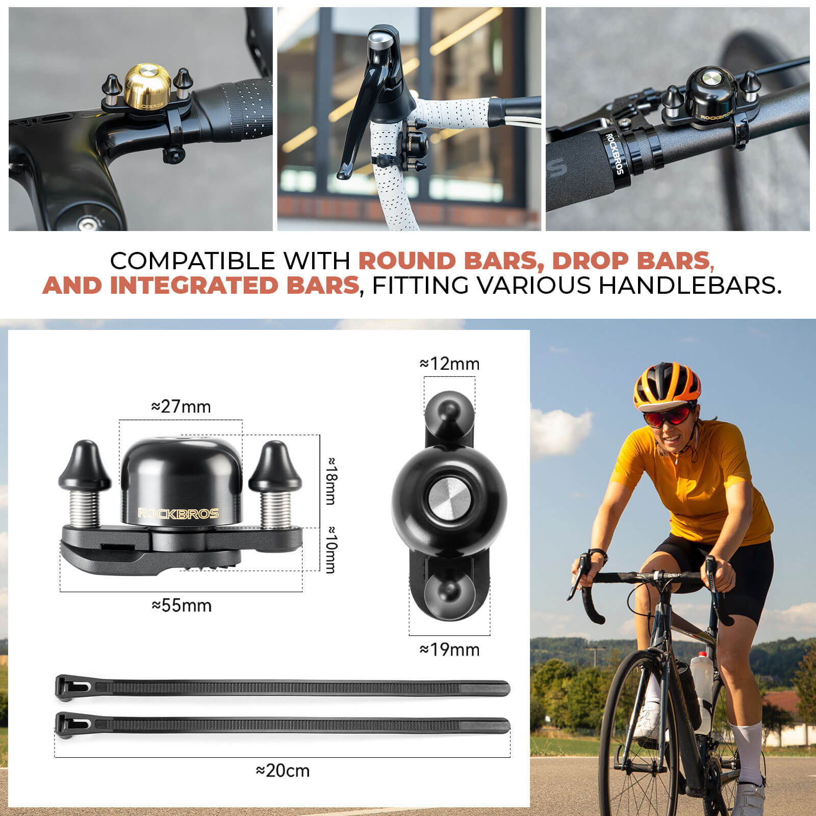 ROCKBROS double strike bike bell loud bicycle handlebar bell