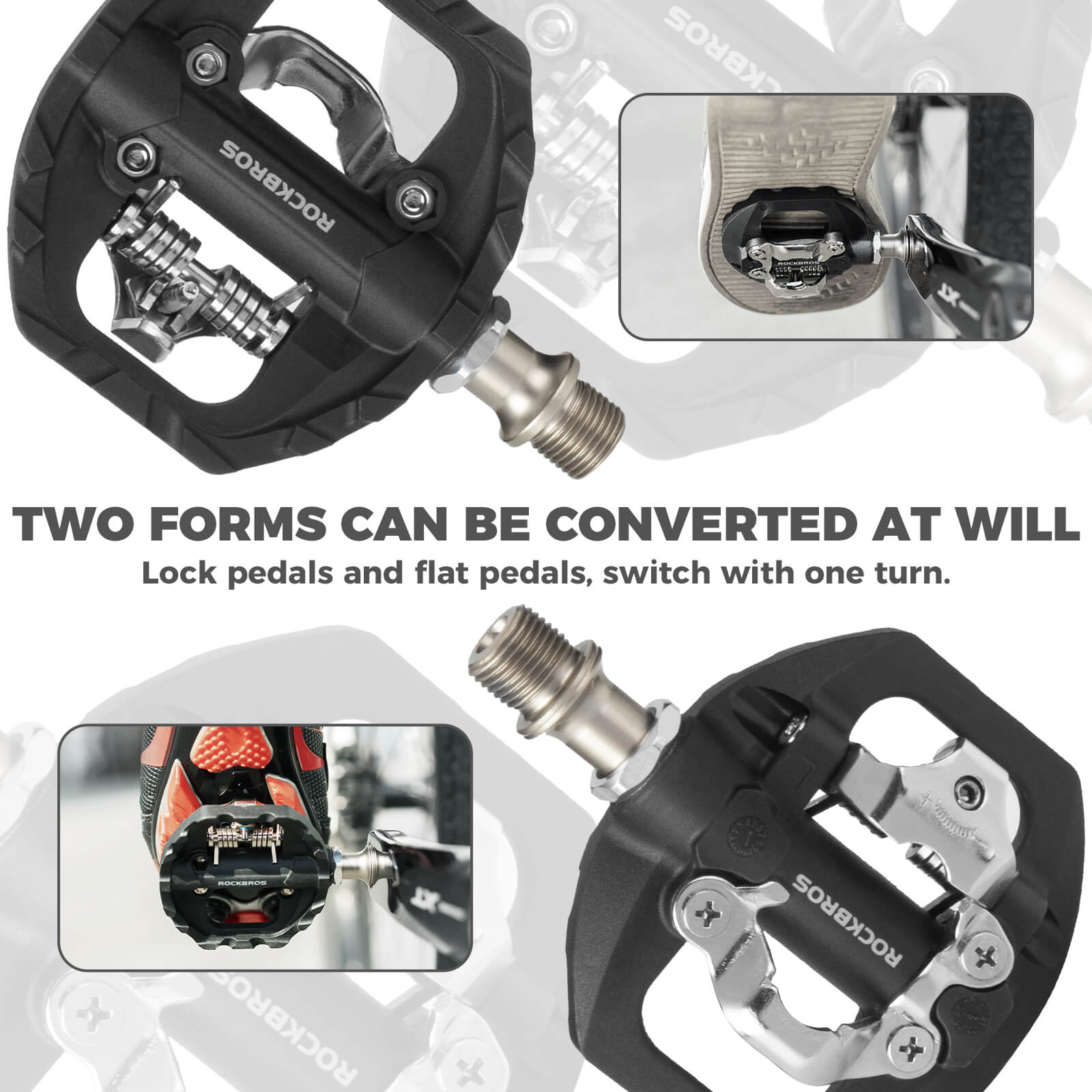 ROCKBROS dual platform MTB pedals with clipless and flat design