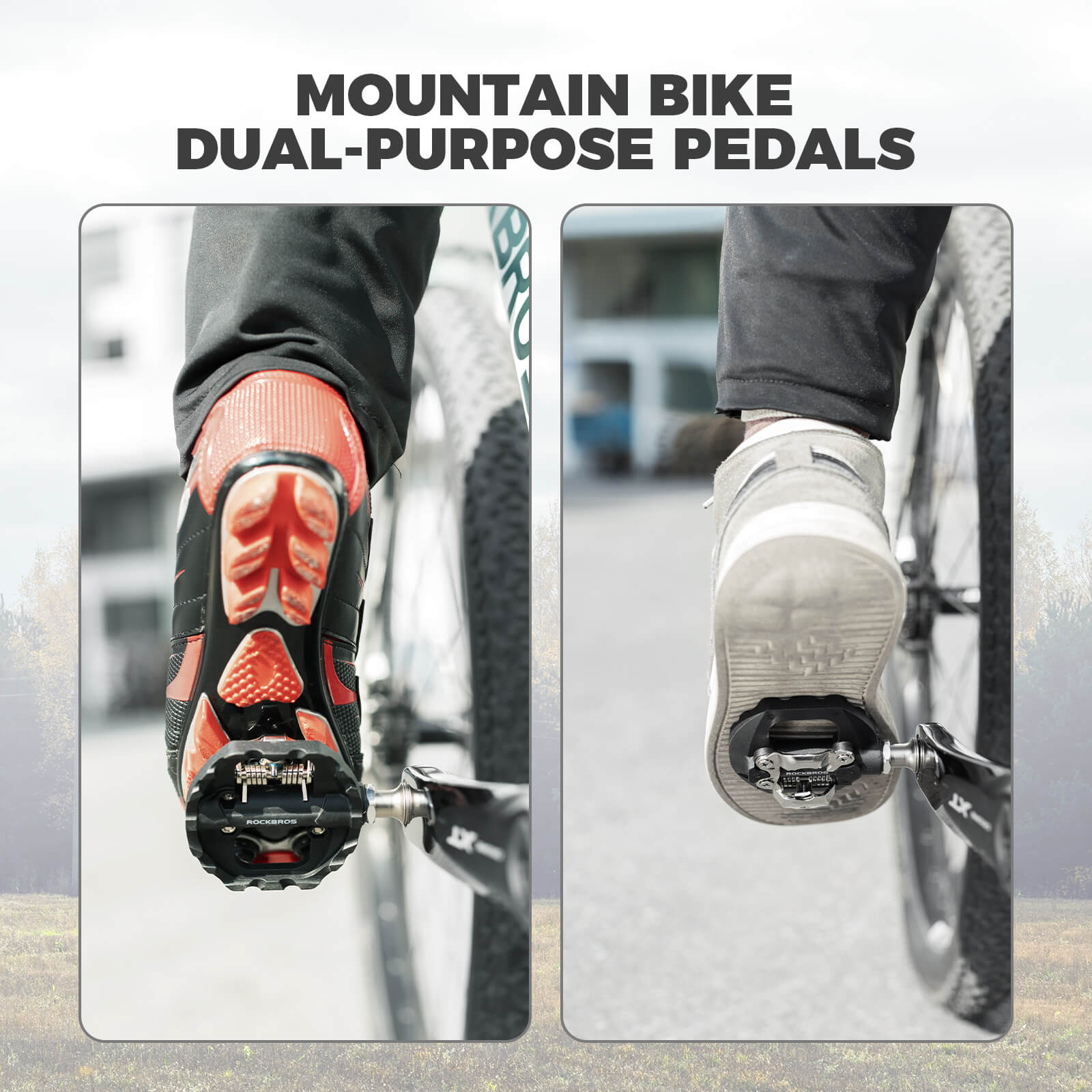 ROCKBROS dual platform MTB pedals with clipless and flat design