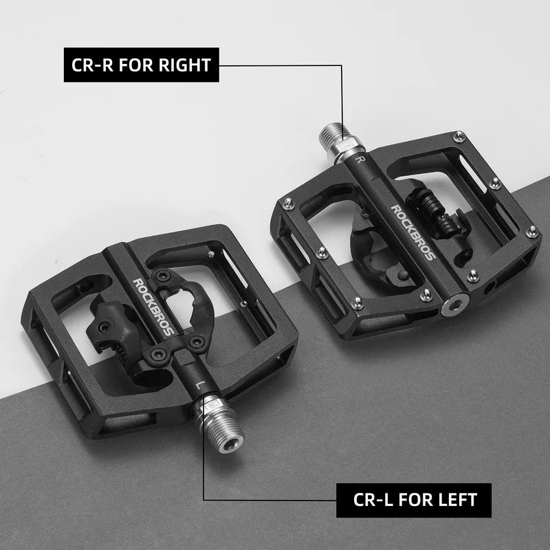 ROCKBROS Dual-Use Clipless & Flat Bike Pedals showing clipless and flat sides for mountain biking
#Color_Black