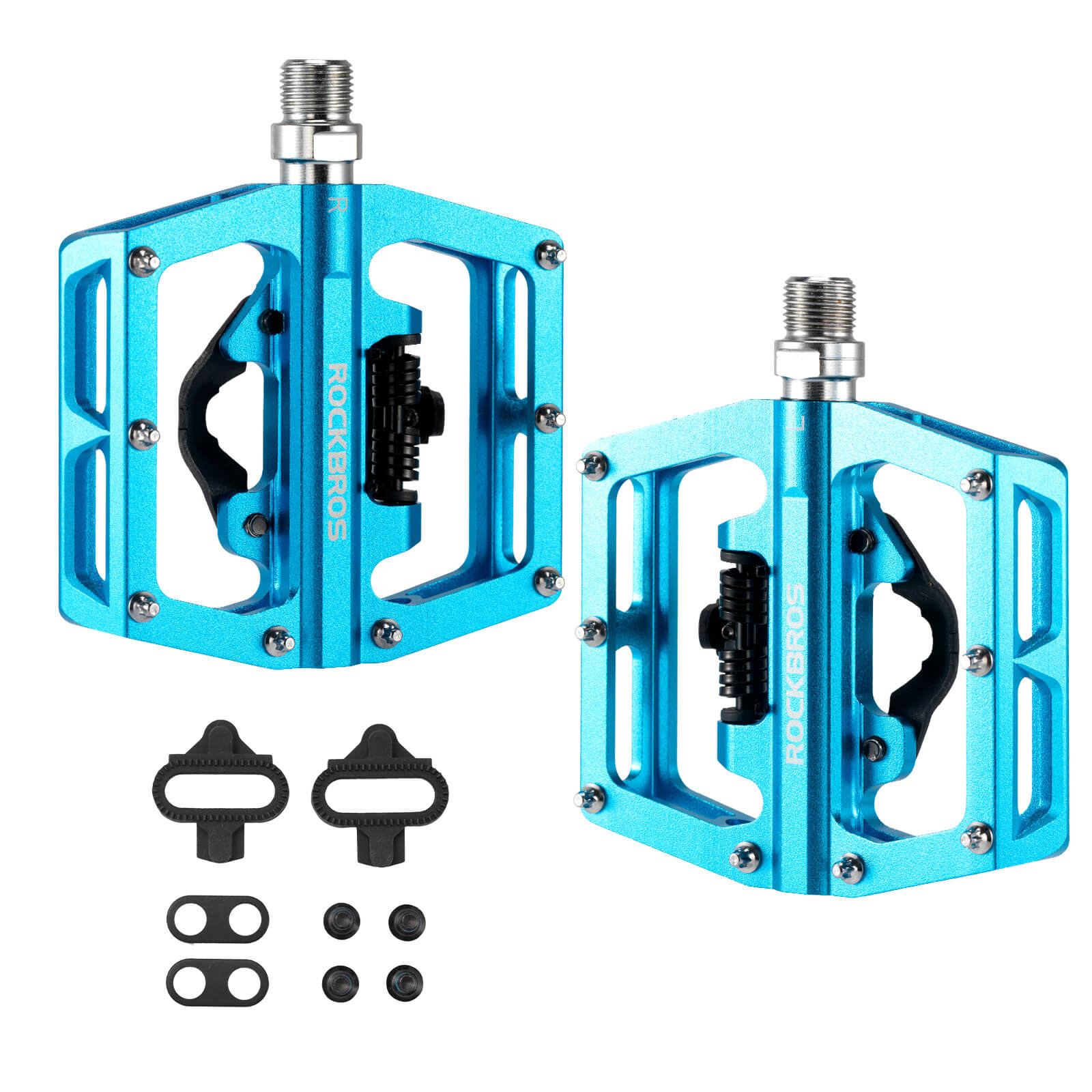 ROCKBROS Dual-Use Clipless & Flat Bike Pedals showing clipless and flat sides for mountain biking
#Color_Blue