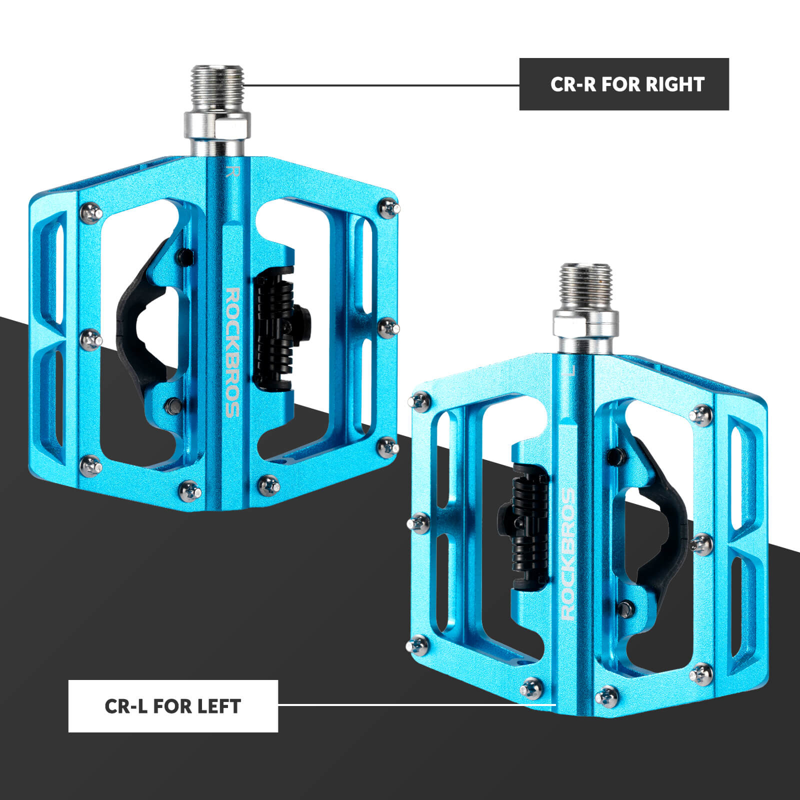 ROCKBROS Dual-Use Clipless & Flat Bike Pedals showing clipless and flat sides for mountain biking
#Color_Blue