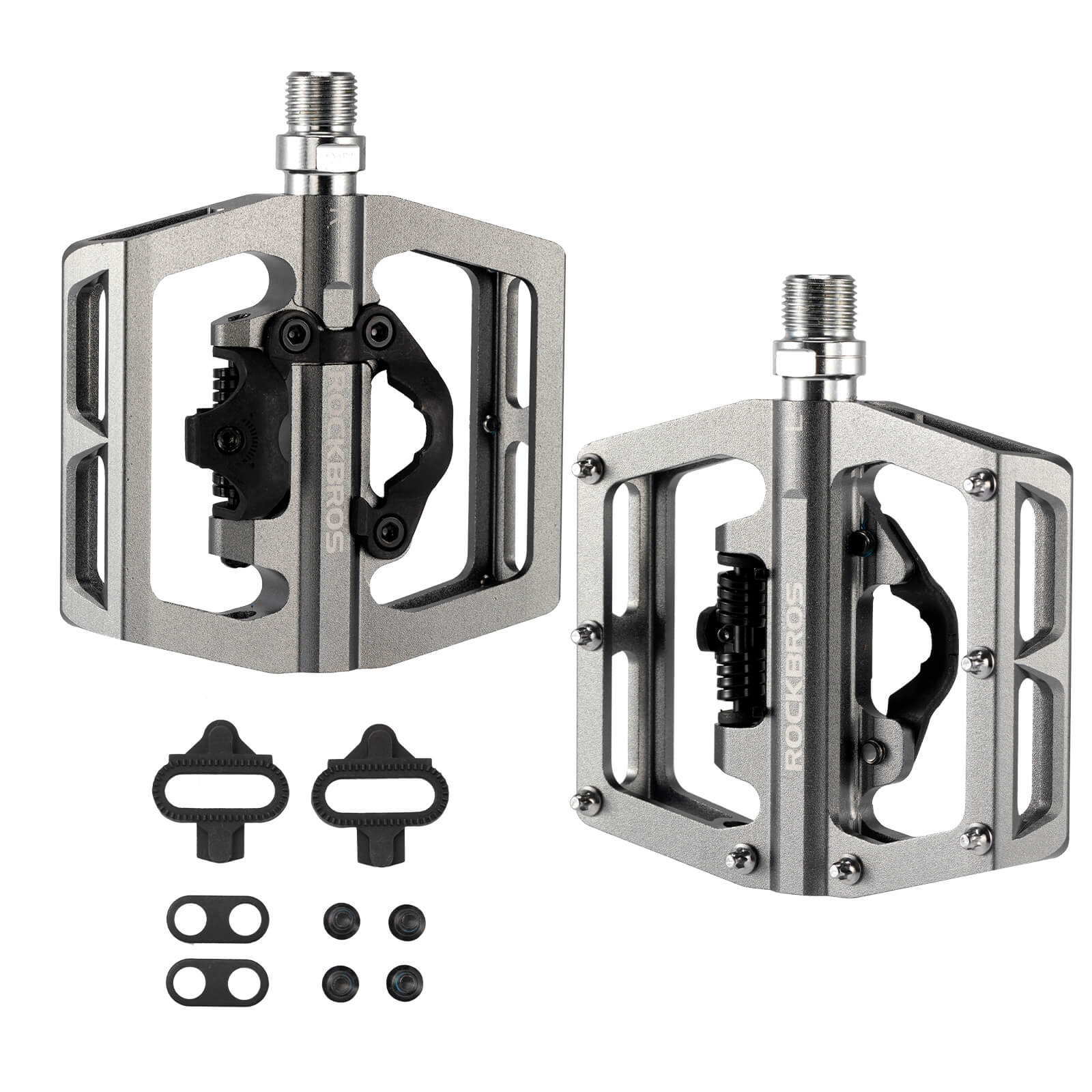 ROCKBROS Dual-Use Clipless & Flat Bike Pedals showing clipless and flat sides for mountain biking
#Color_Titanium