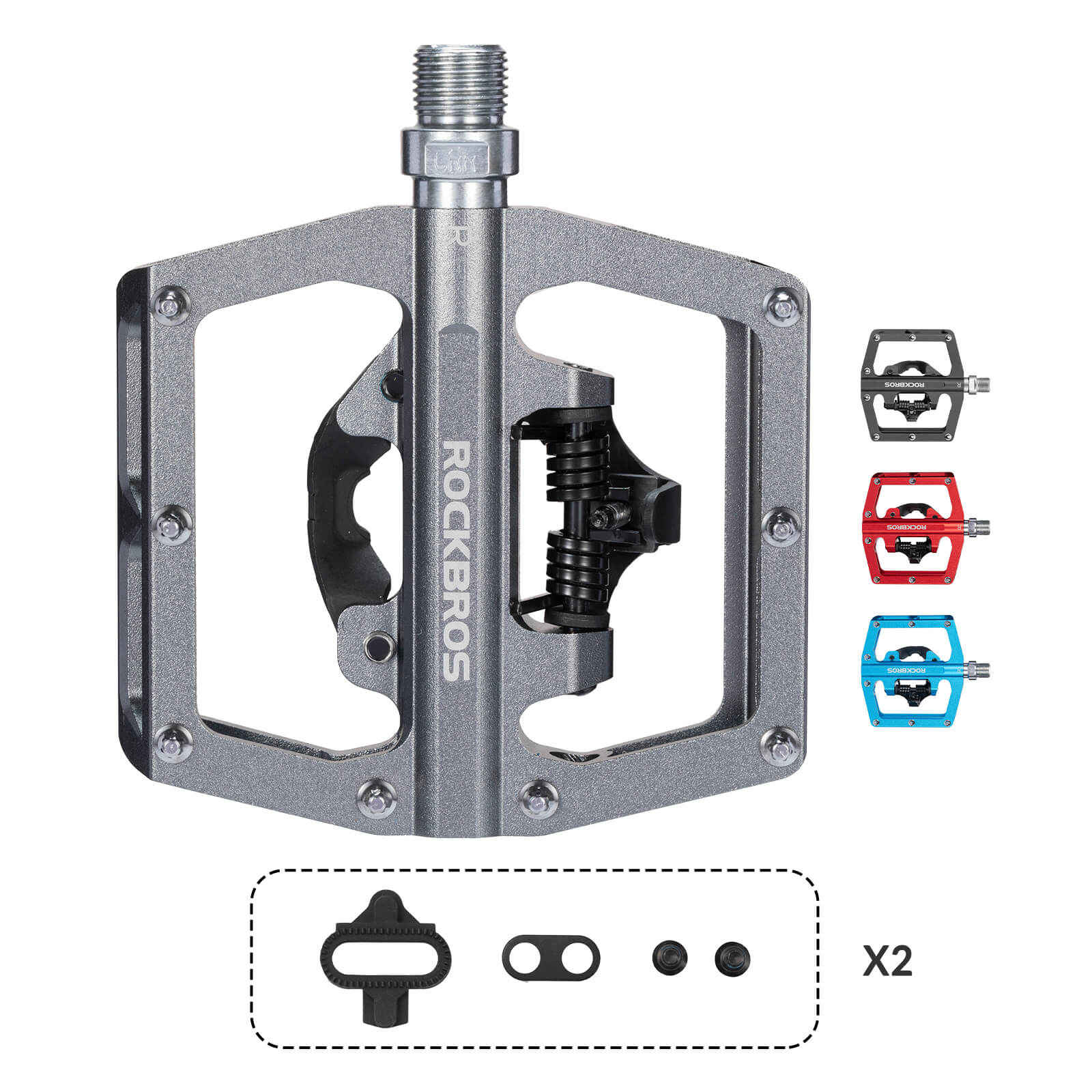 ROCKBROS Dual-Use Clipless & Flat Bike Pedals showing clipless and flat sides for mountain biking
#Color_Titanium