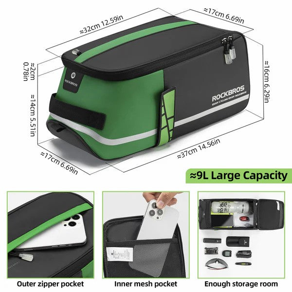 Durable ROCKBROS bike rear rack bag providing reliable storage for daily commuting and adventure rides.