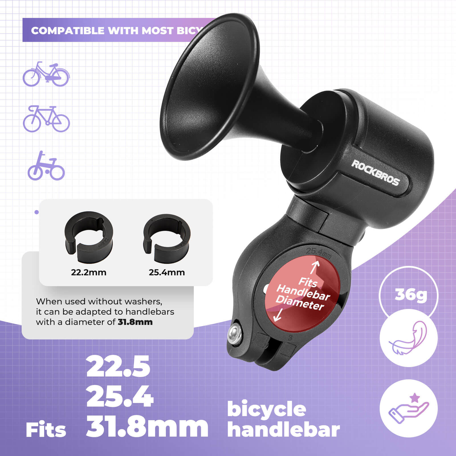ROCKBROS electric bike horn alarm 120dB loud bicycle bell for safe riding