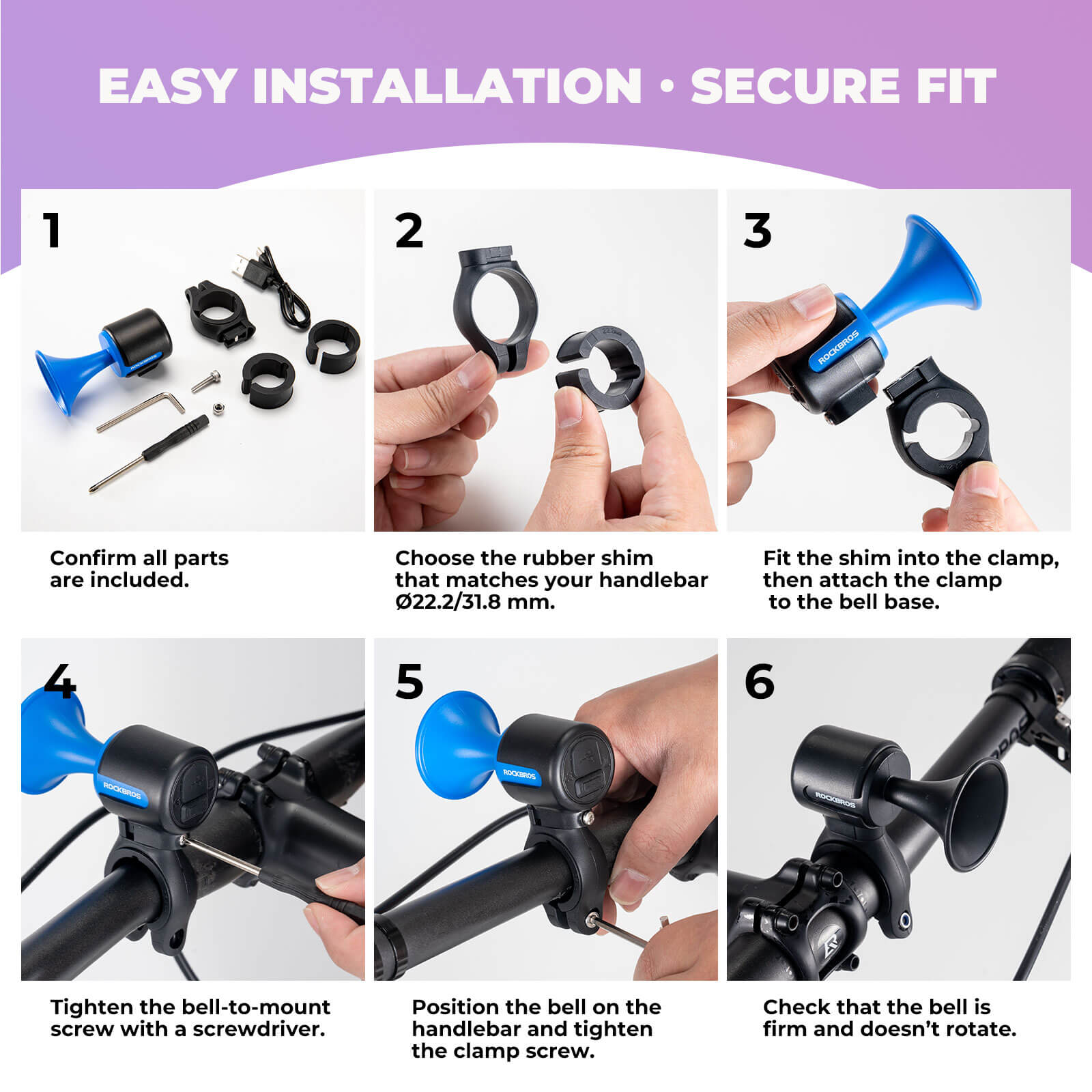 ROCKBROS electric bike horn alarm 120dB loud bicycle bell for safe riding