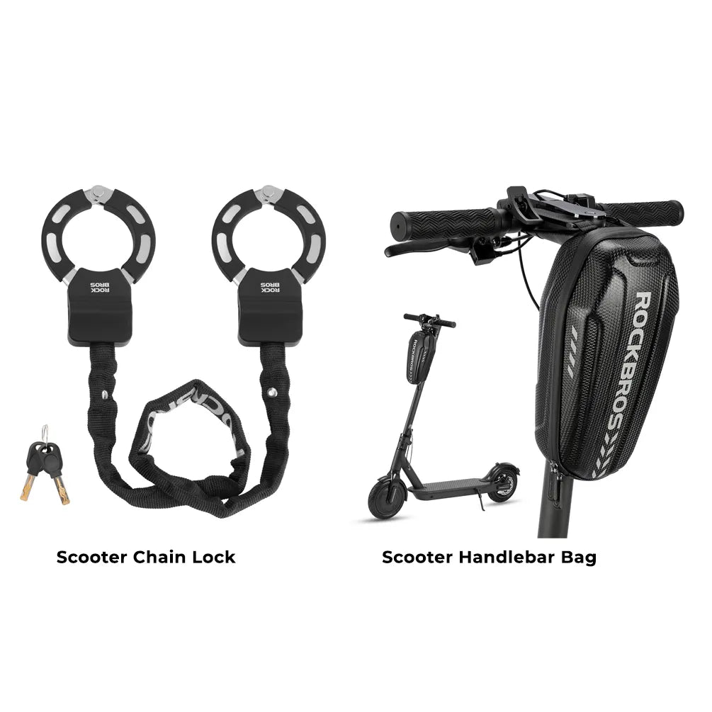 ROCKBROS electric scooter lock and 2L storage bag bundle for secure commuting and everyday urban riding
