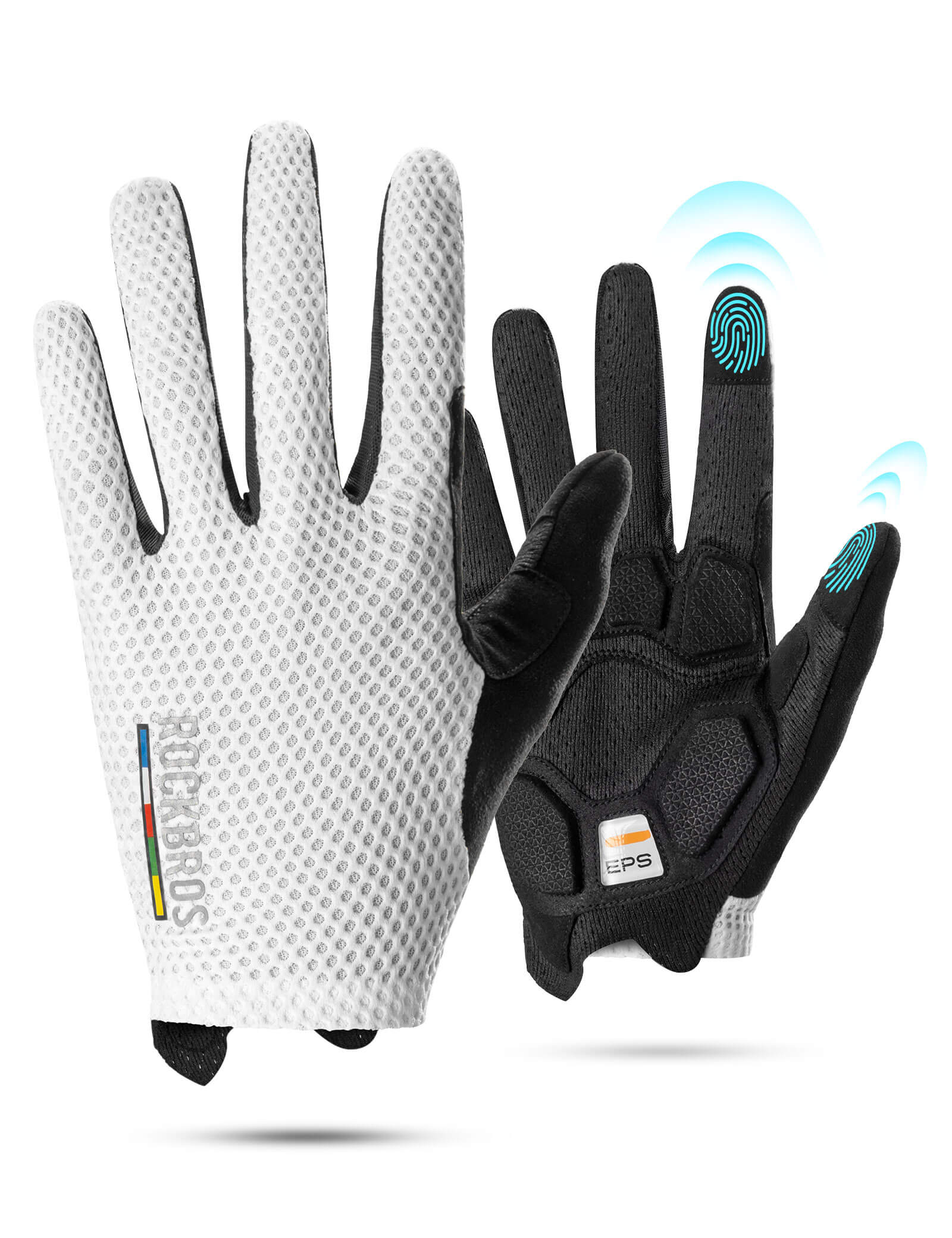 ROCKBROS EPS long finger cycling gloves with SBR padding and breathable mesh for comfortable long rides.