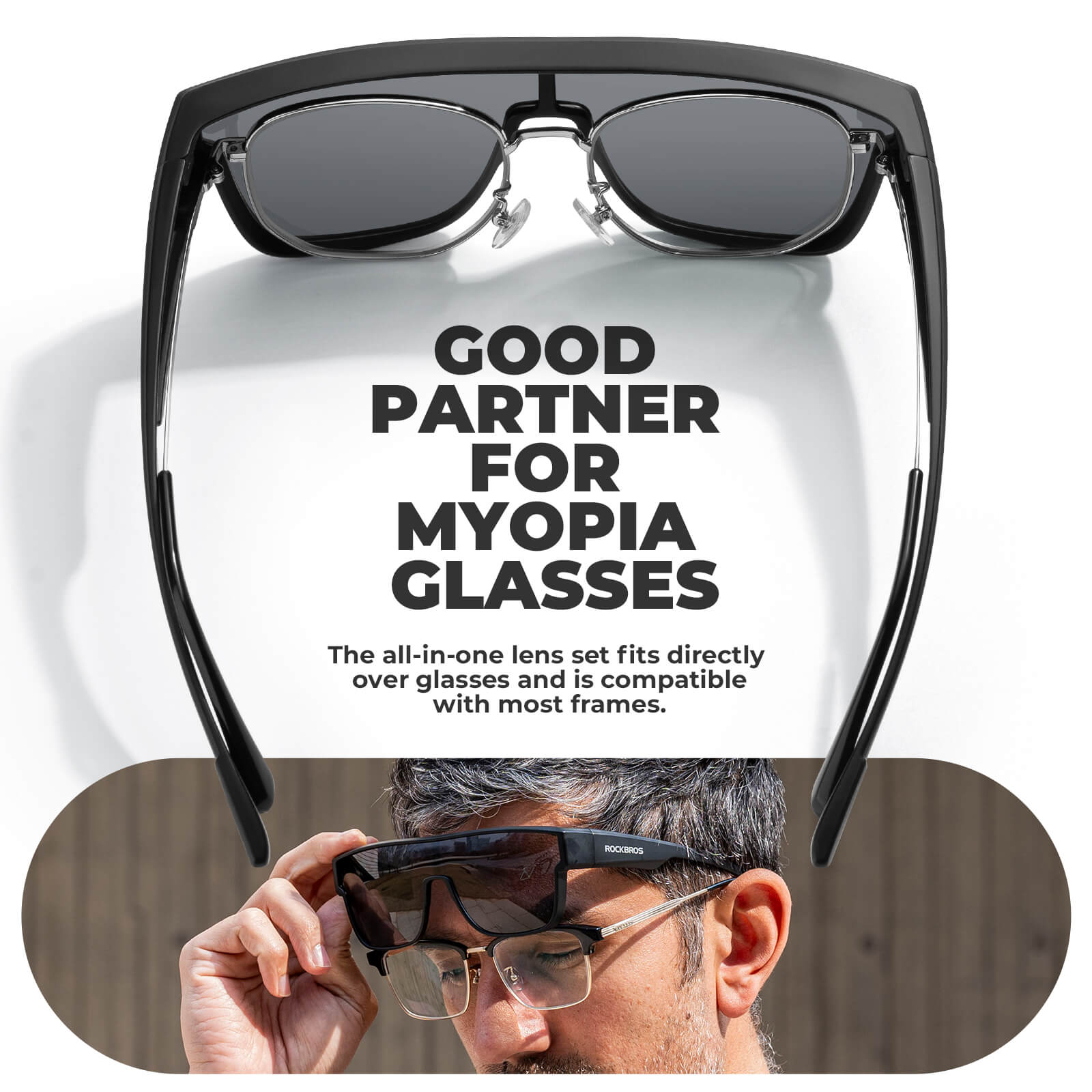 ROCKBROS polarized fit over sunglasses for glasses wearers with full wrap-around design