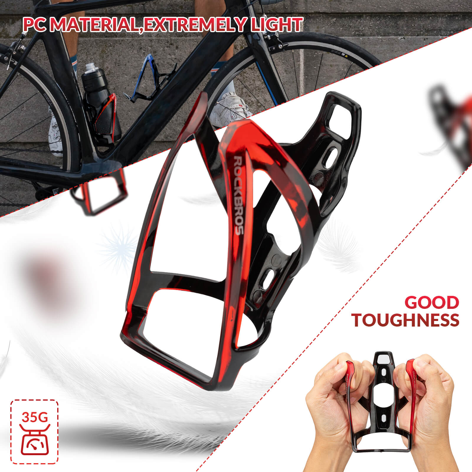 ROCKBROS FK-338 black and red water bottle cage, scratch-resistant and sturdy
#Color_Black Red