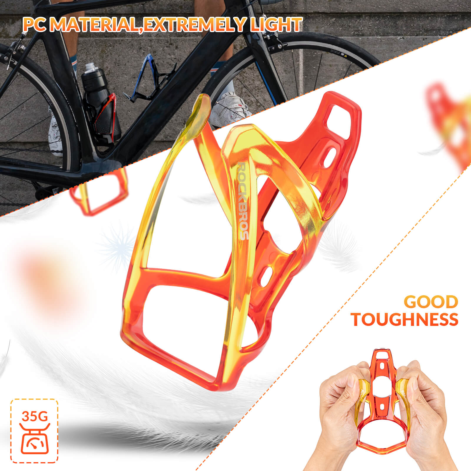 ROCKBROS FK-338 red and yellow water bottle cage, sturdy and easy to install
#Color_Red Yellow