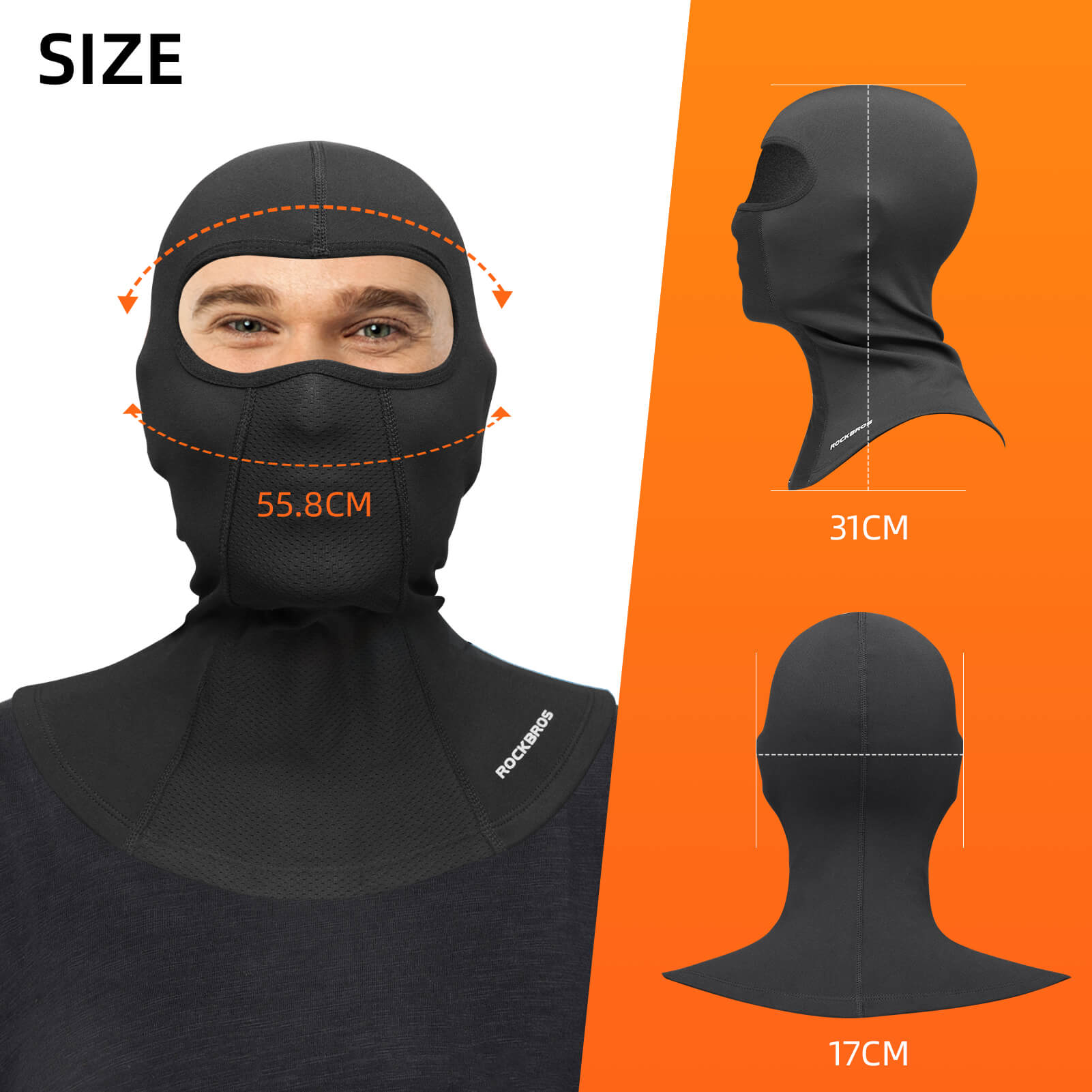 ROCKBROS fleece balaclava shown from multiple angles highlighting 360-degree face and neck protection
#Color_Black