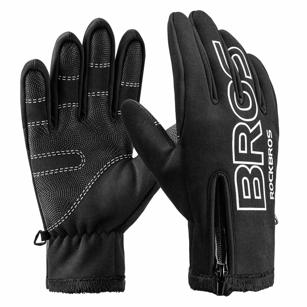 ROCKBROS fleece touchscreen cycling gloves for winter, warm windproof biking gloves with non-slip grip and water-repellent design