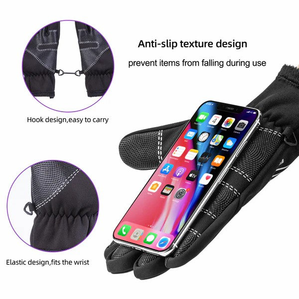 ROCKBROS fleece touchscreen cycling gloves for winter, warm windproof biking gloves with non-slip grip and water-repellent design