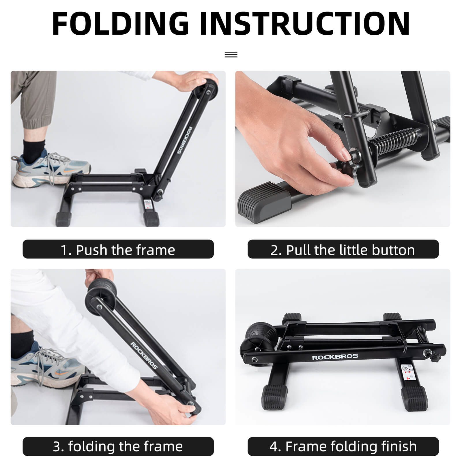 Easy one-step folding installation of ROCKBROS bike stand