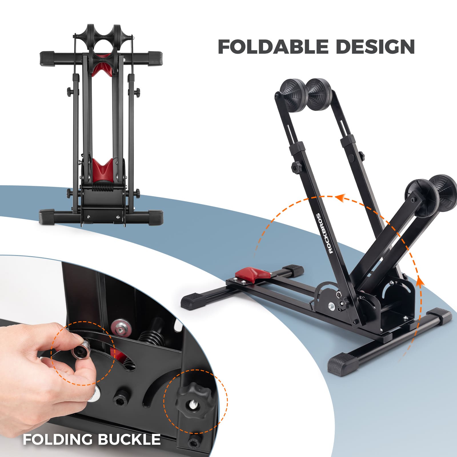 Rockbros Foldable Carbon Steel Bike Stand Bicycle Parking Rack for Road Bikes and Mountain Bikes