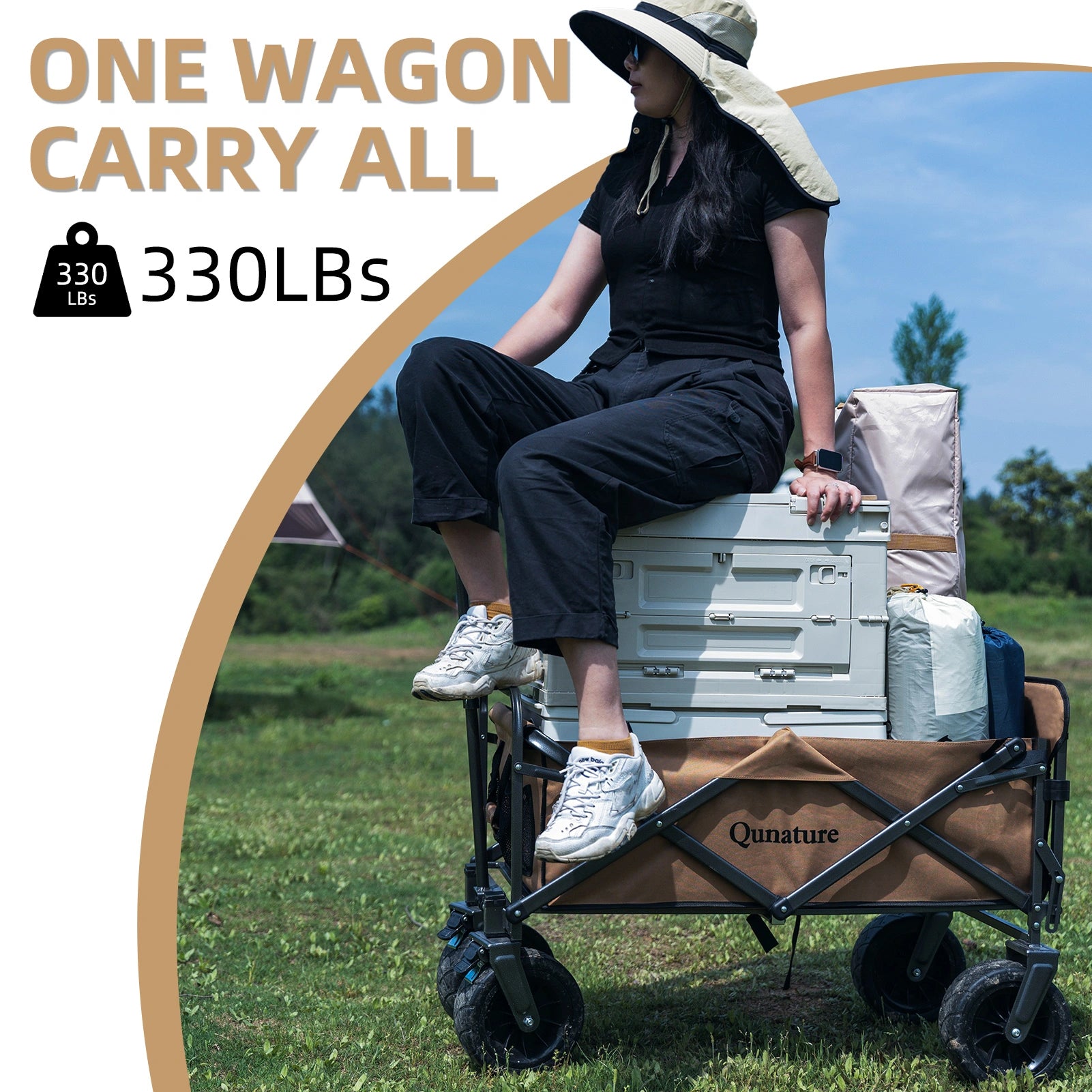 ROCKBROS 150L Foldable Camping Wagon with All-Terrain Wheels and Heavy-Duty Steel Frame