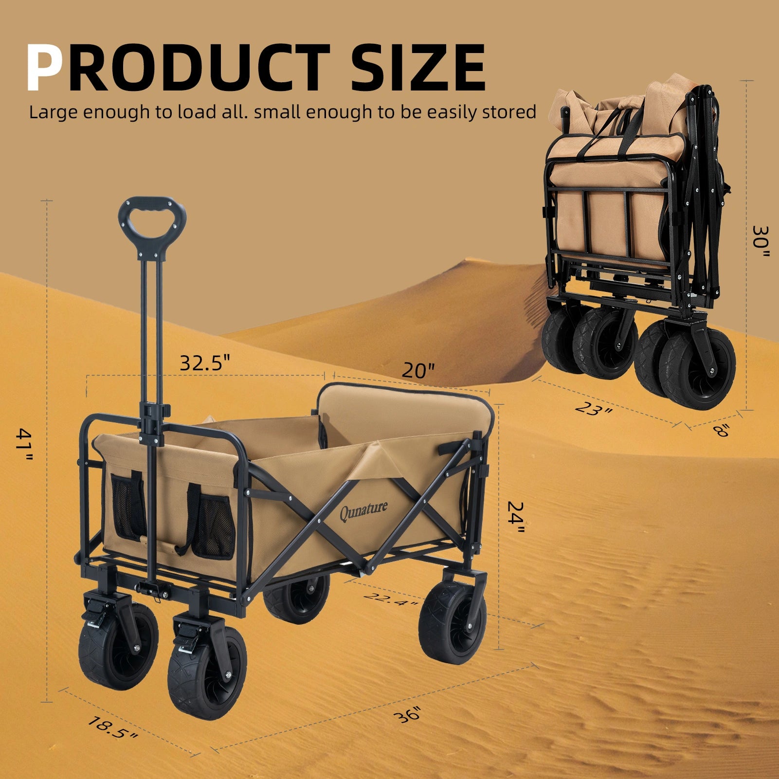 ROCKBROS 150L Foldable Camping Wagon with All-Terrain Wheels and Heavy-Duty Steel Frame