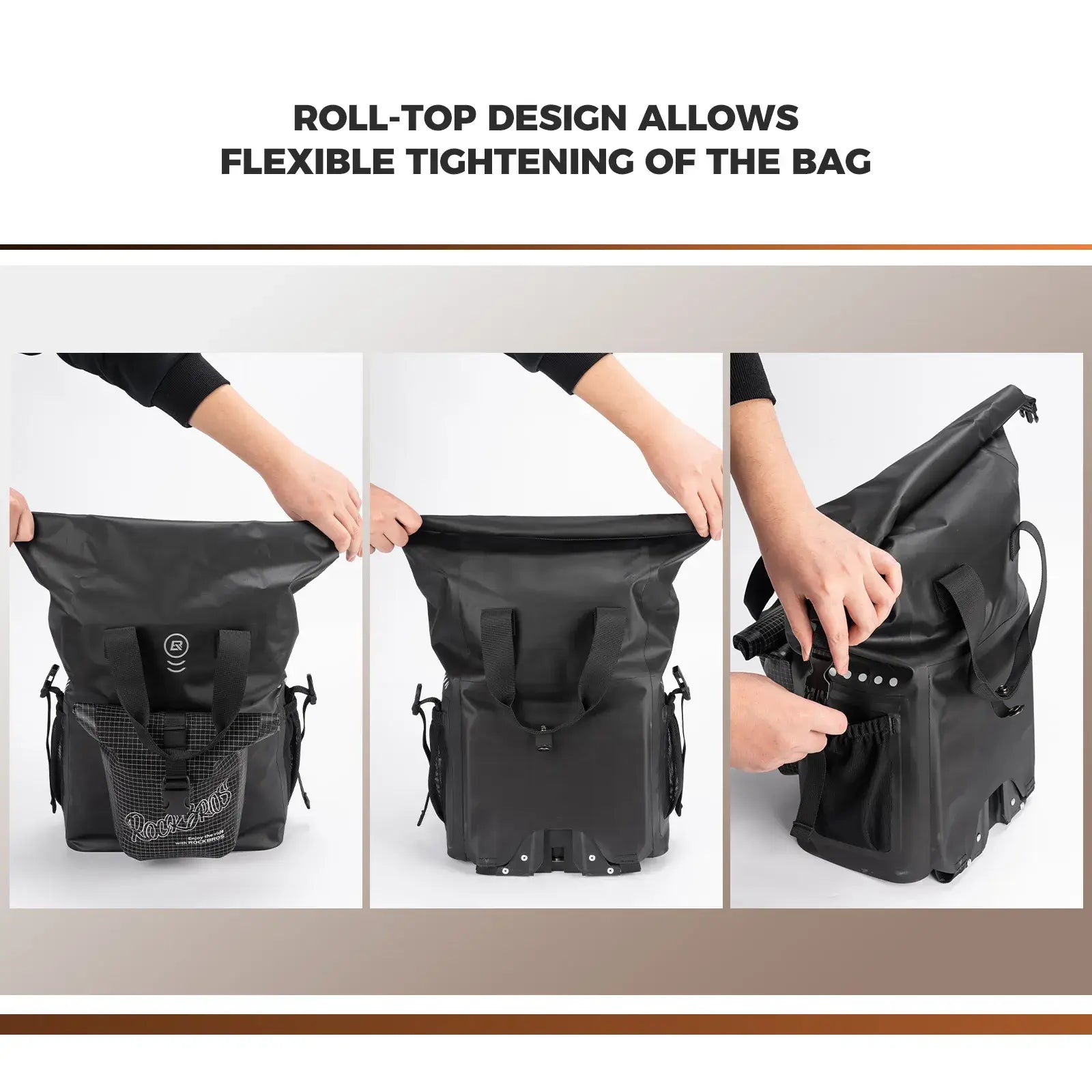 ROCKBROS folding bike handlebar bag 18L roll-top waterproof front bag for commuting