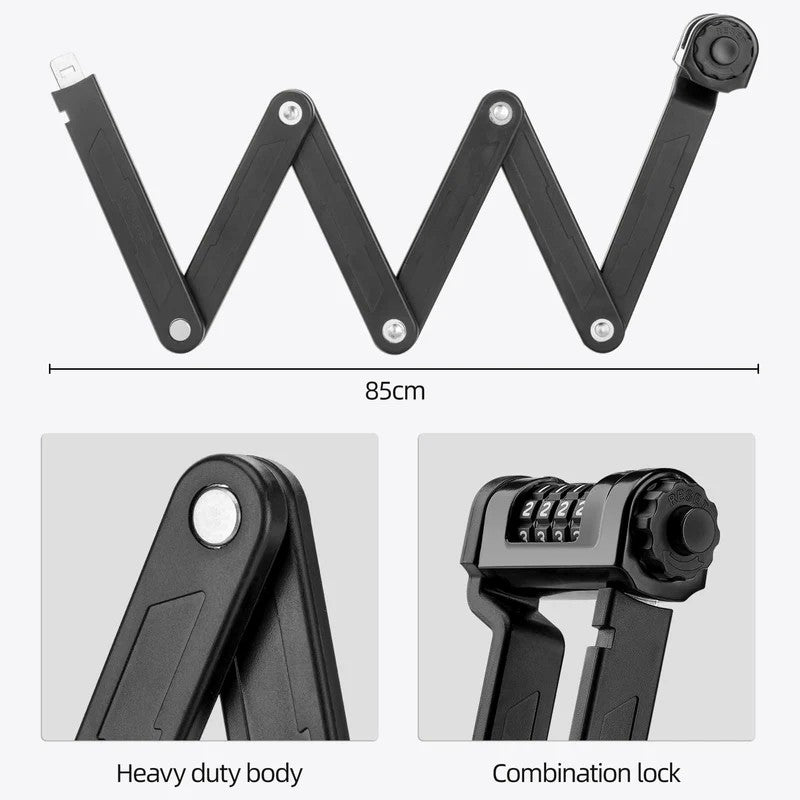 ROCKBROS folding bike lock with 4-digit password, compact and anti-theft design for mountain and road bikes