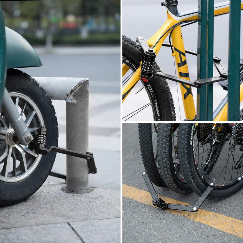 ROCKBROS folding bike lock with 4-digit password, compact and anti-theft design for mountain and road bikes