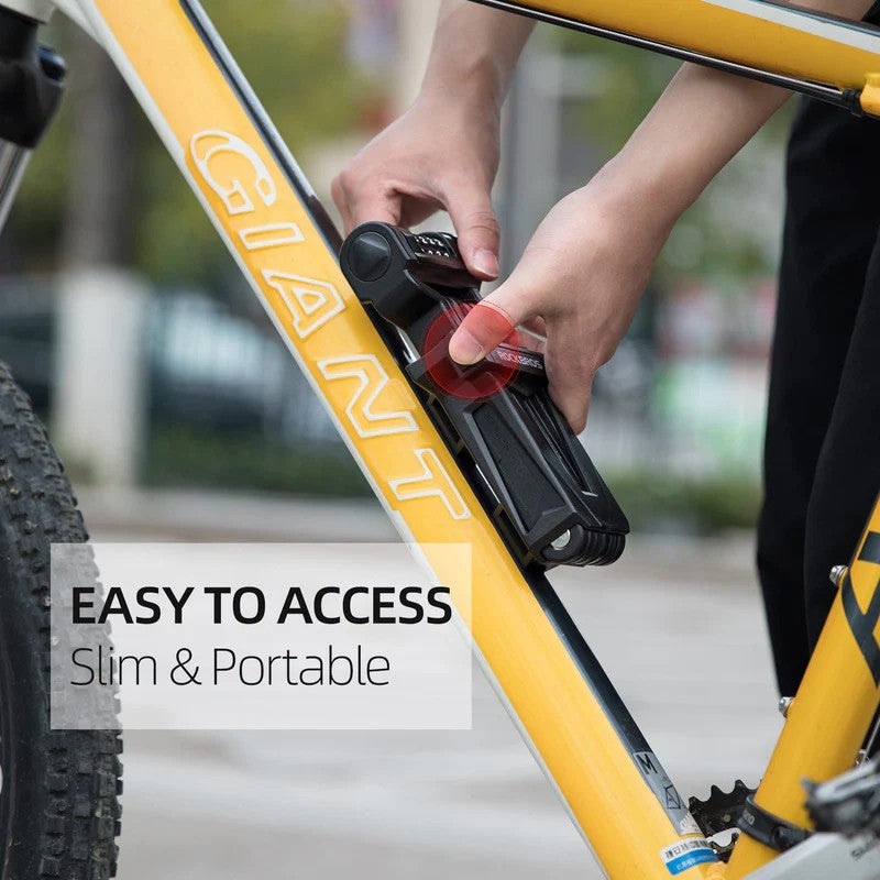 ROCKBROS folding bike lock with 4-digit password, compact and anti-theft design for mountain and road bikes