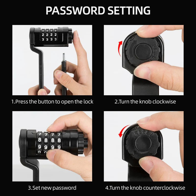 ROCKBROS folding bike lock with 4-digit password, compact and anti-theft design for mountain and road bikes