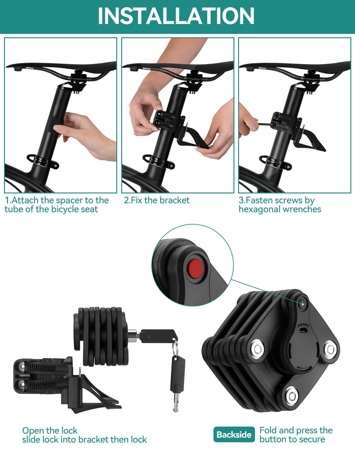 ROCKBROS folding bike lock with high security and durable steel design