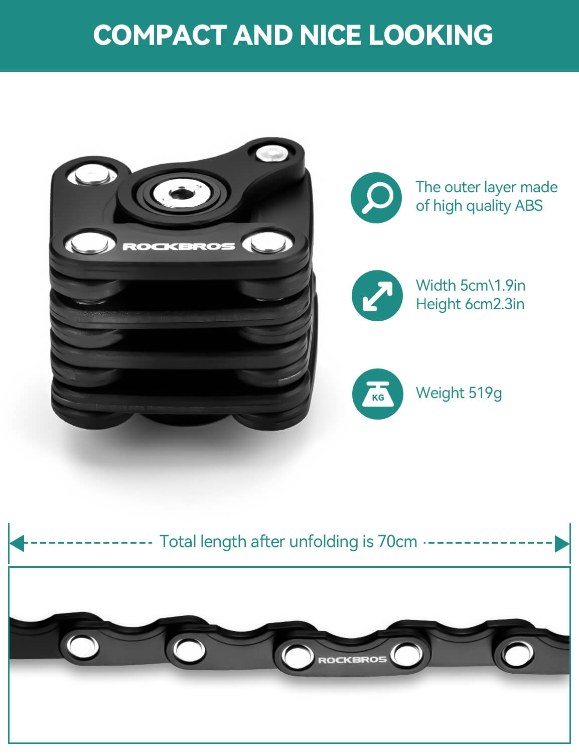 ROCKBROS folding bike lock with high security and durable steel design