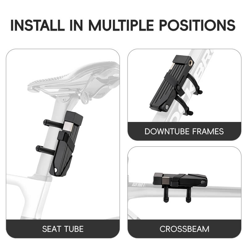 ROCKBROS folding bike lock with key type, designed for anti-theft protection and easy storage.