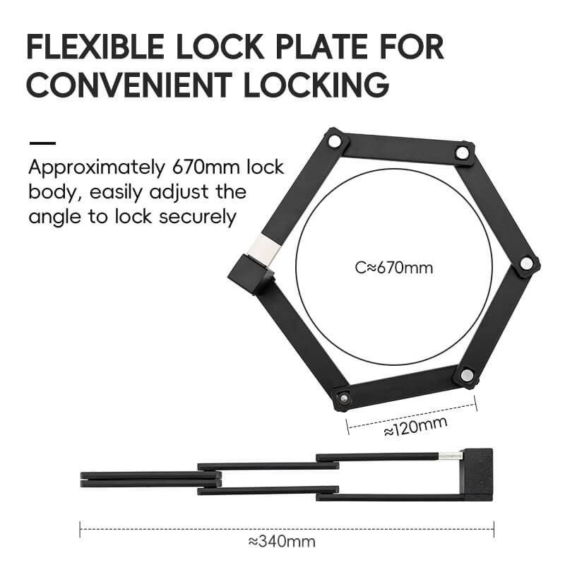 ROCKBROS folding bike lock with key type, designed for anti-theft protection and easy storage.