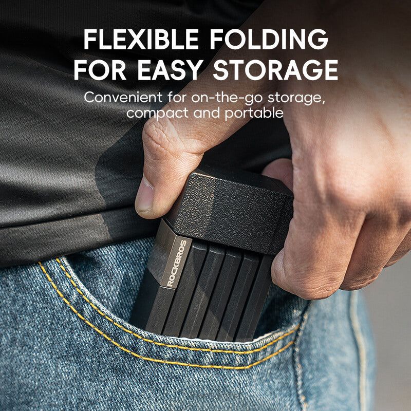 ROCKBROS folding bike lock with key type, designed for anti-theft protection and easy storage.
