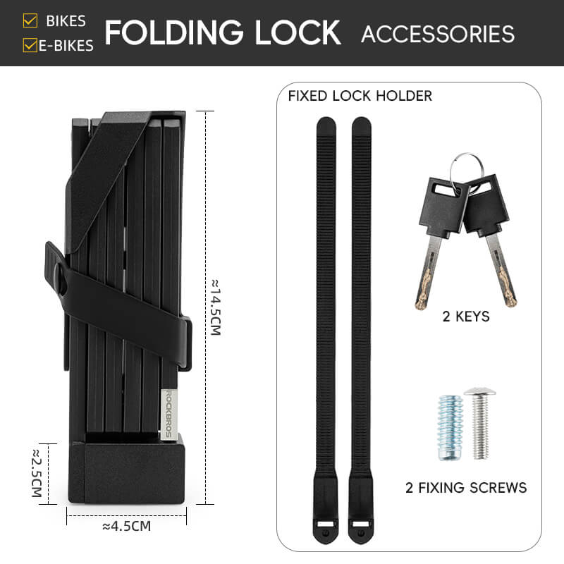 ROCKBROS folding bike lock with key type, designed for anti-theft protection and easy storage.