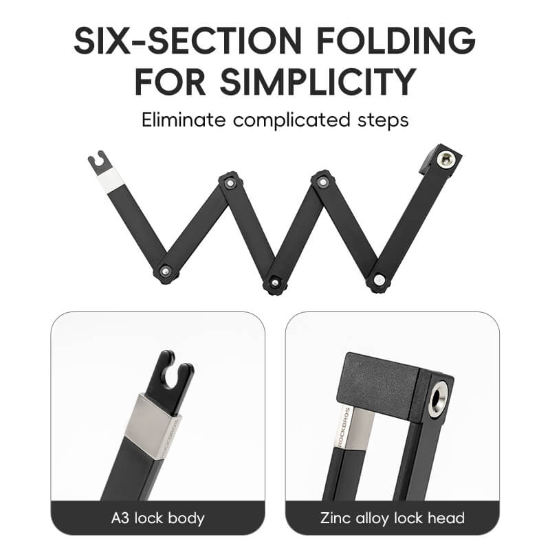 ROCKBROS folding bike lock with key type, designed for anti-theft protection and easy storage.