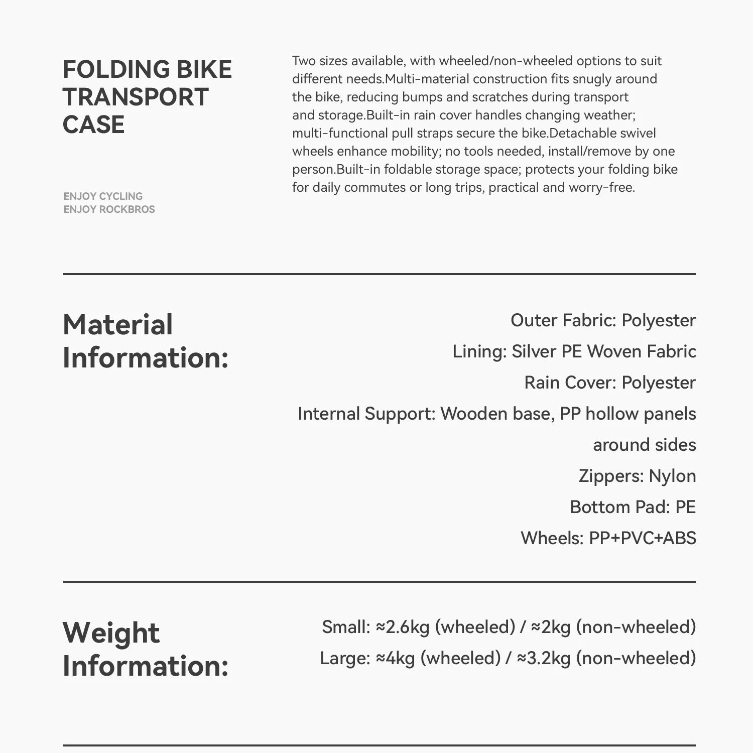 ROCKBROS folding bike storage bag for travel transport and organized bicycle protection