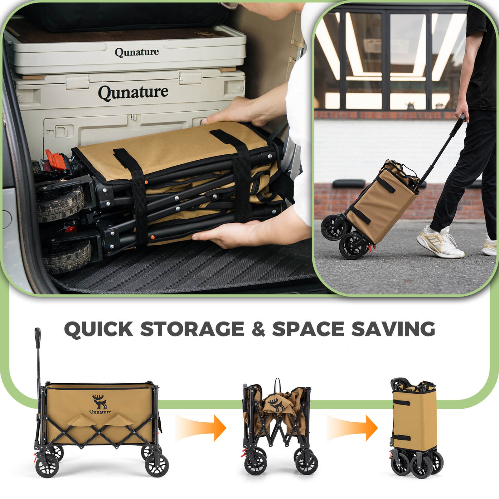 Qunature folding camping wagon 120L heavy duty all terrain wagon cart for outdoor and beach use