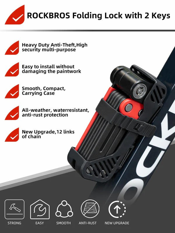 ROCKBROS folding heavy duty anti theft bike lock for secure bicycle parking