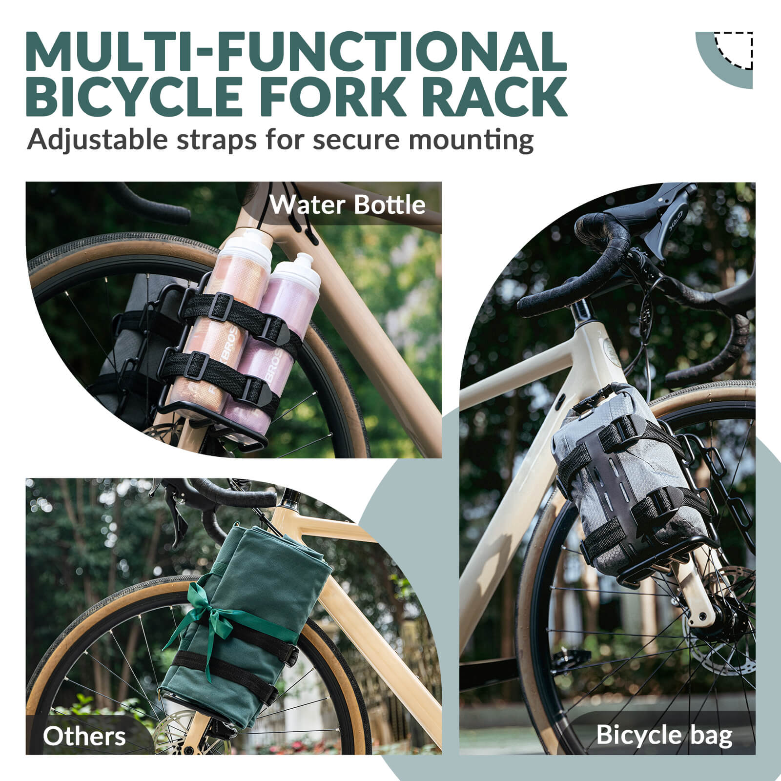 ROCKBROS front fork bike rack with lightweight aluminum frame for carrying bags and gear