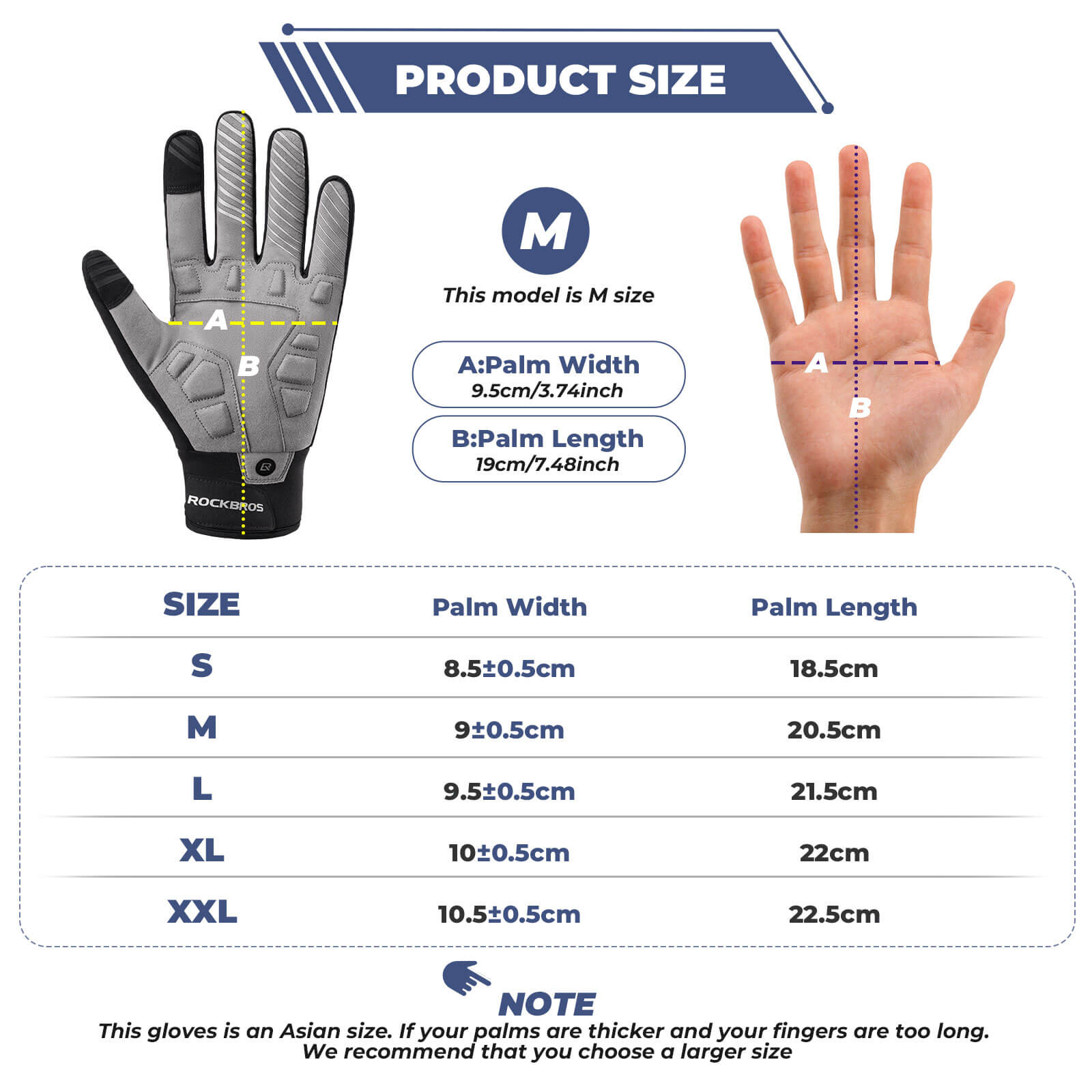 ROCKBROS full finger cycling gloves windproof shockproof touchscreen bike gloves for men and women