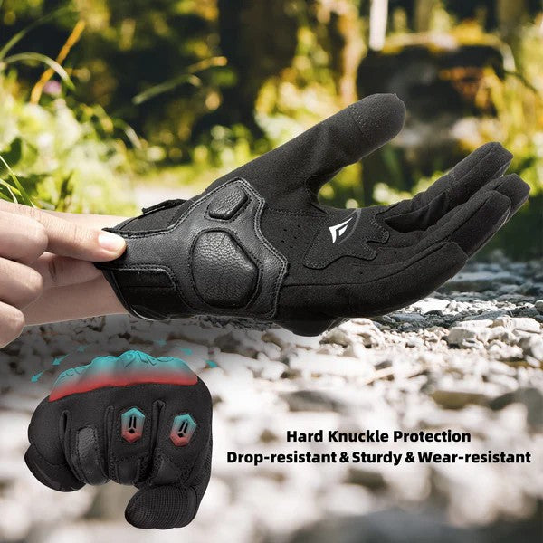 ROCKBROS full finger motorcycle gloves with TPU protection, breathable design, and touchscreen fingertips