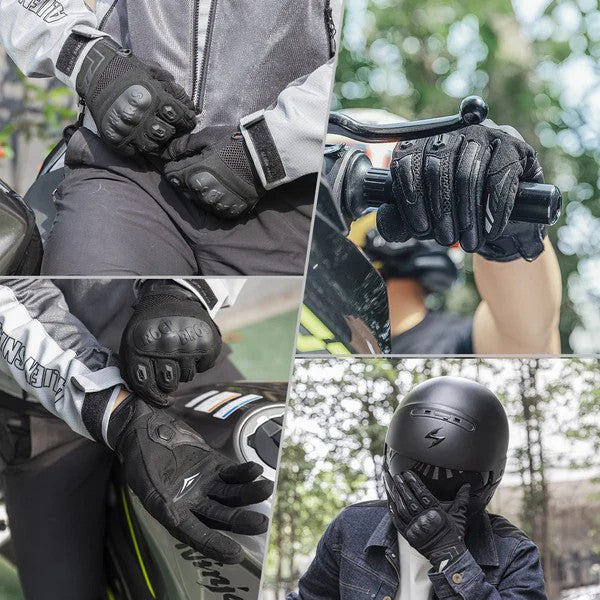 ROCKBROS full finger motorcycle gloves with TPU protection, breathable design, and touchscreen fingertips