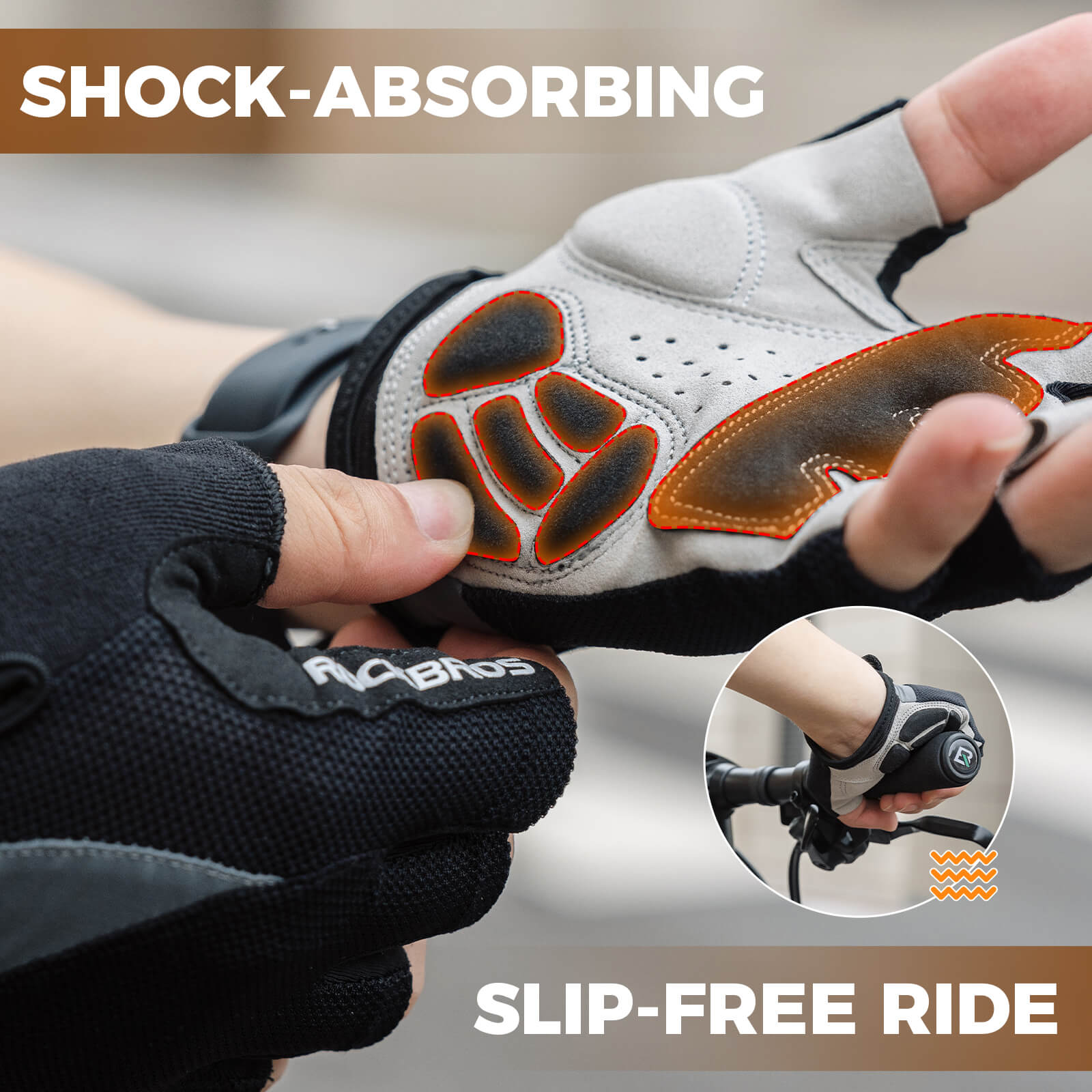 ROCKBROS breathable half finger cycling gloves with gel padding for summer rides